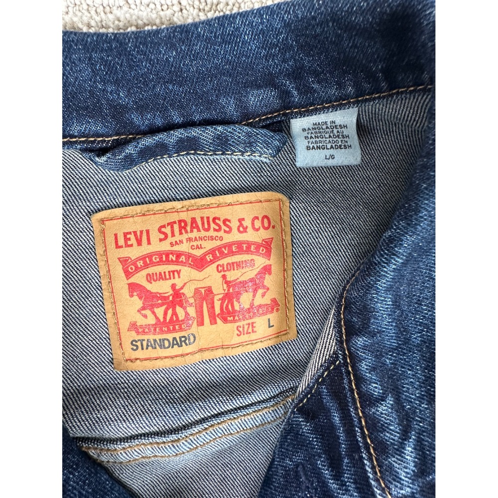 Levis Mens Standard Trucker Denim Jacket Dark Wash Blue Size L L/G - Picture 8 of 11
